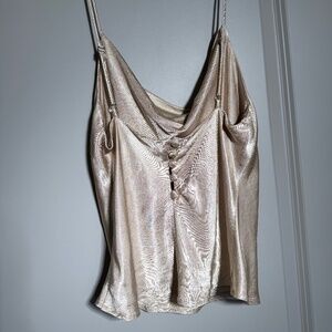 ZARA Satin Cowl Neck Camisole | Champagne Gold | Size S | Button Back